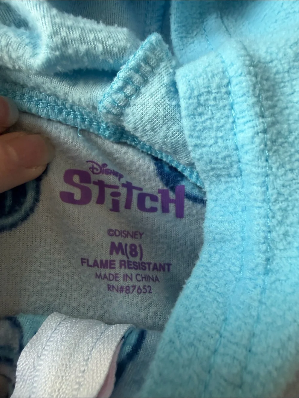 Disney Stitch Girls Fleece Hooded One Piece Pajamas Size 8
